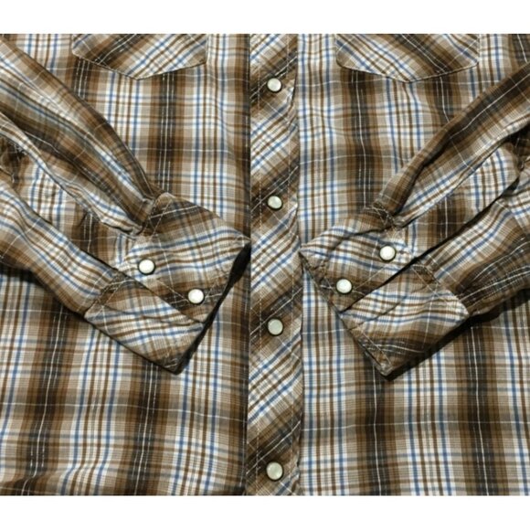 Fossil Pearl Snap Shirt L Men's Brown Plaid L/S Disco Western Cowboy Chest 47" - Picture 6 of 9